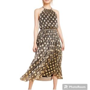 Anthropologie Sunday In Brooklyn Confetti Halter Midi Black & Gold Dress …